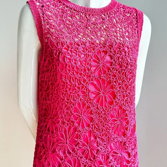 Vintage  Pink Sheath Dress Crochet Cordé Sleeveless M/L - Picture 8 of 8